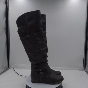 Just Fab Catlia GrayBrown Strappy Buckle inside zip knee high riding boots 7